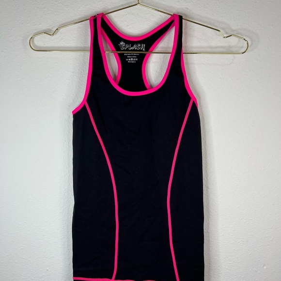 Splash Black and Pink Contrast Trim Stitched One Size Stretch Tank Top Athletic - Picture 2 of 15